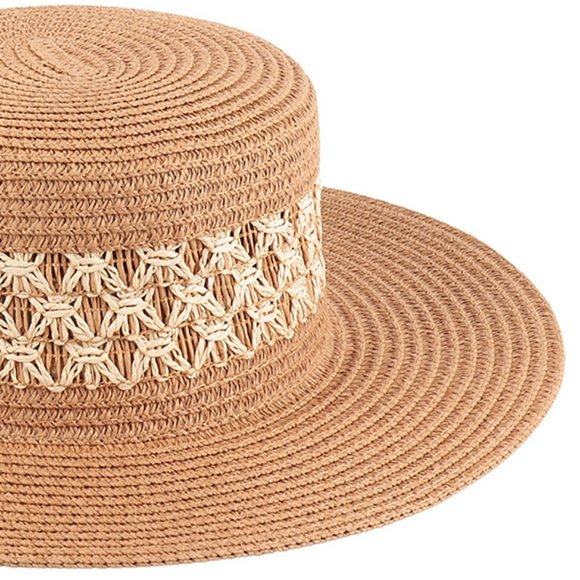 NEW Natural Tan Mix Contrast Weaved Straw Wide Brim Panama Floppy Beach Sun Hat - Picture 7 of 11